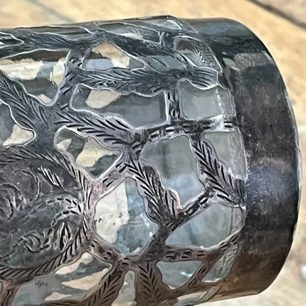 Vintage Nestle 925 Sterling Silver Glass Jar Floral Overlay 4.75